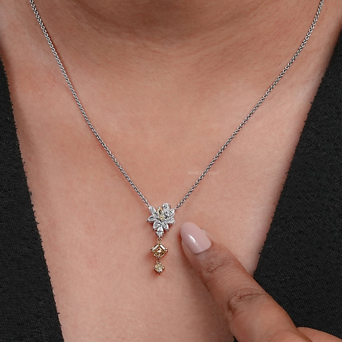 Pendentif en grappe de diamants taille Asscher jaune