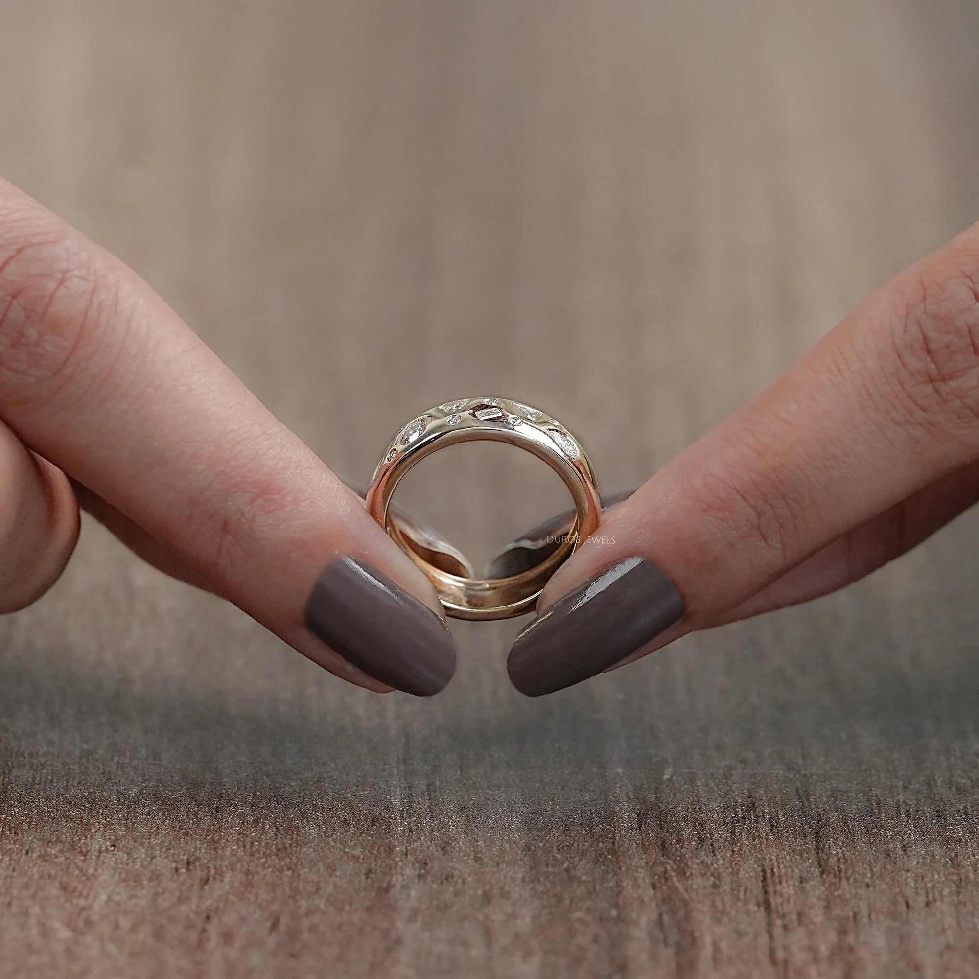 Wide Yellow Gold Flush Set Diamond Wedding Band Rings