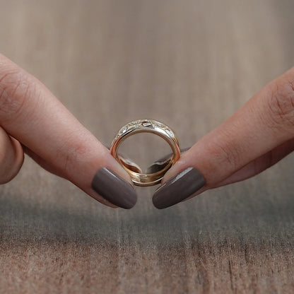 Wide Yellow Gold Flush Set Diamond Wedding Band Rings