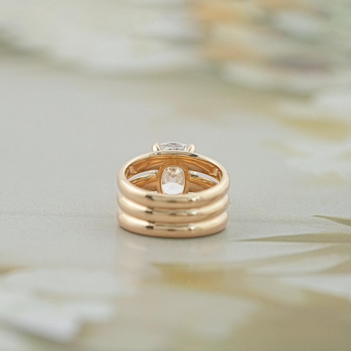 Old Mine Cushion Diamond Wide Wedding Band Ring