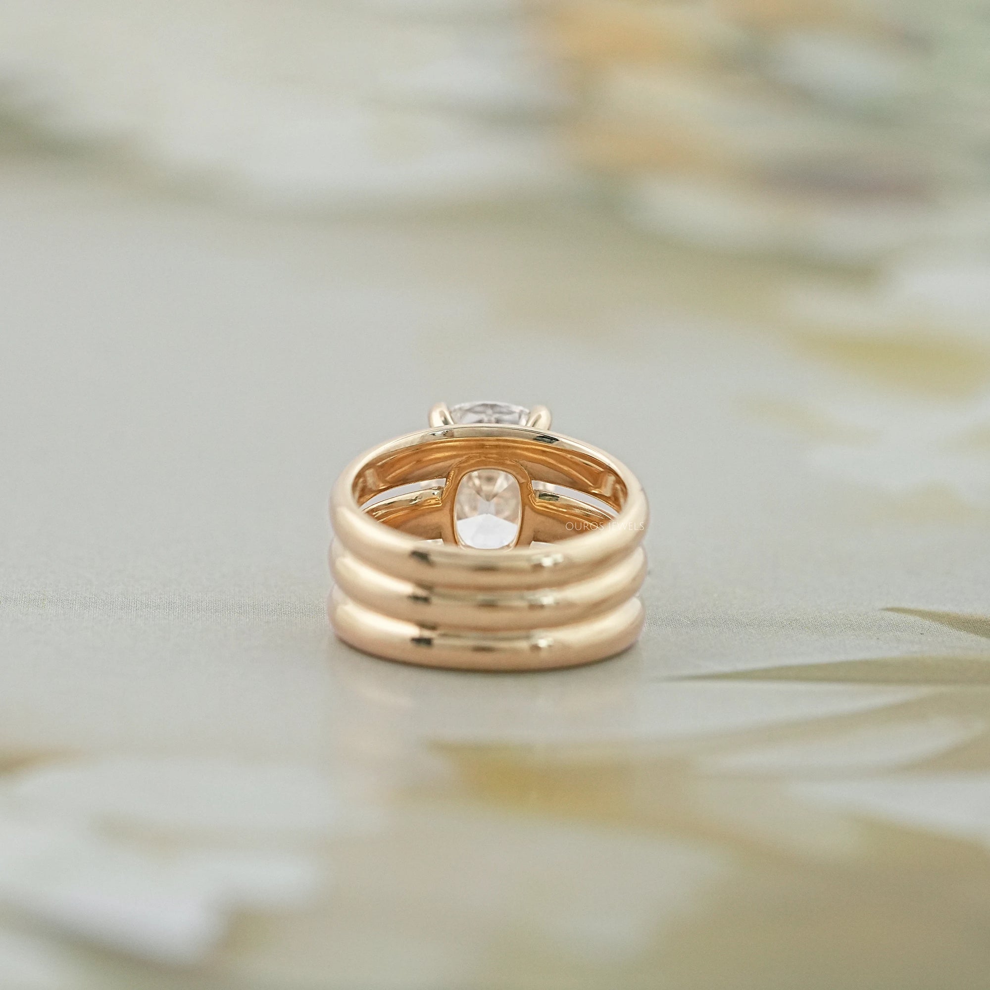 Old Mine Cushion Diamond Wide Wedding Band Ring