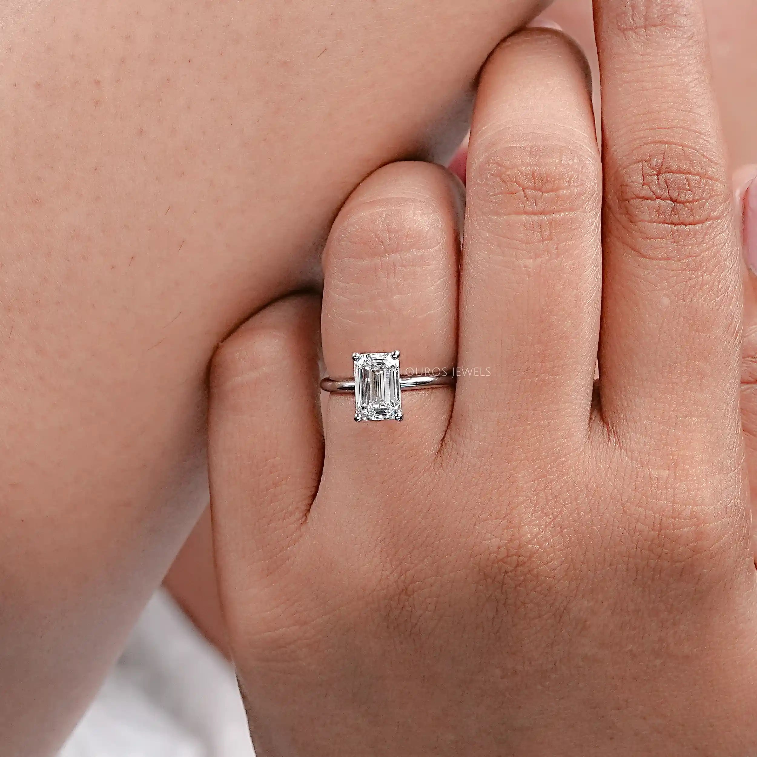 Emerald Cut Lab Diamond Solitaire Engagement Ring