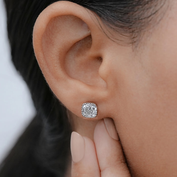 Milgrain Cushion Lab Grown Diamond Stud Earrings