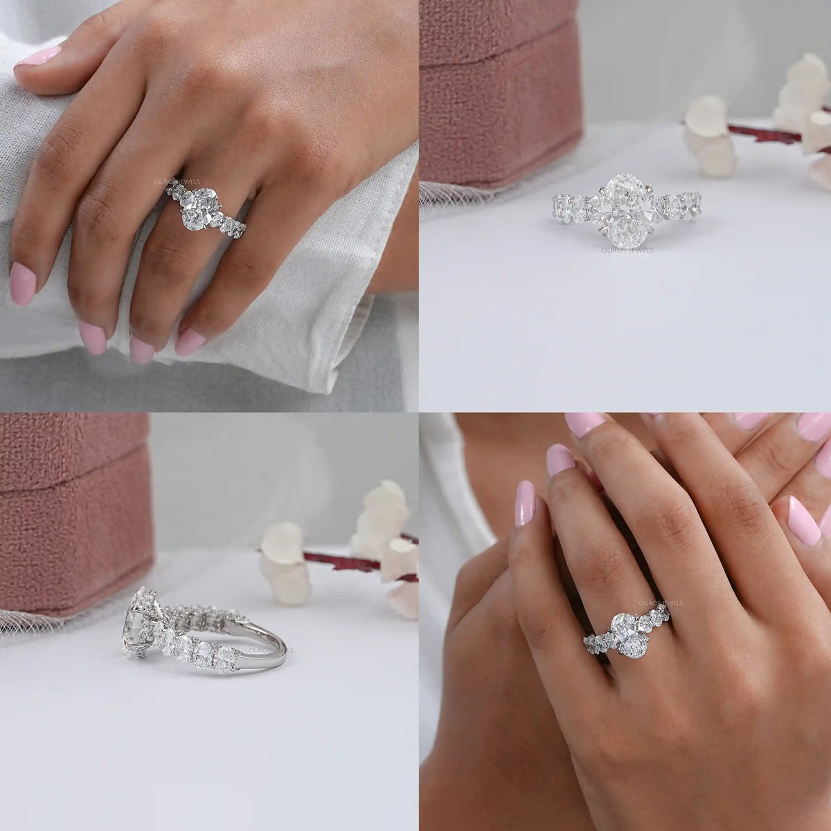 Oval Cut Lab Diamond Solitaire Accent Engagment Ring Ring