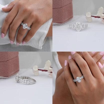 Oval Cut Lab Diamond Solitaire Accent Engagment Ring Ring