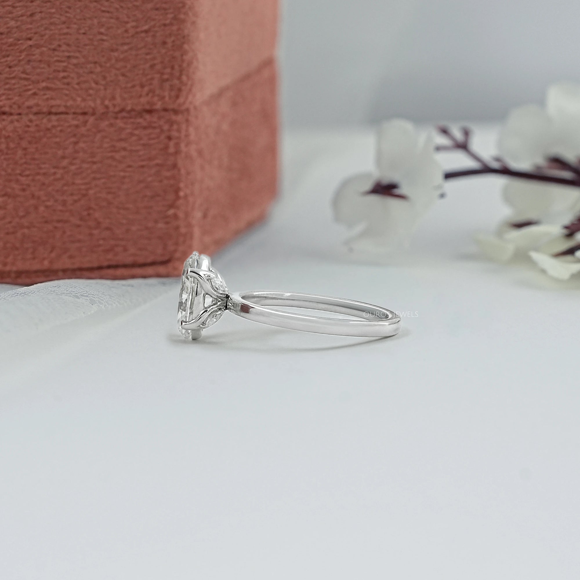 Lab Grown Oval Diamond Tulip Solitaire Ring Ring