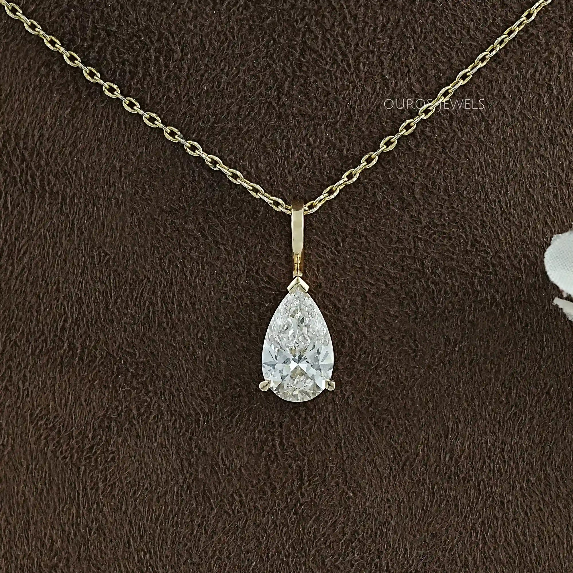 Lab Diamond Pear Cut Solitaire Pendant Necklaces