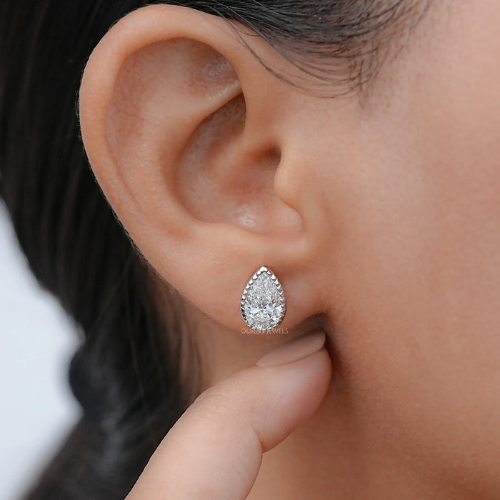 Lab Grown Pear Cut Diamond Milgrain Set Earrings