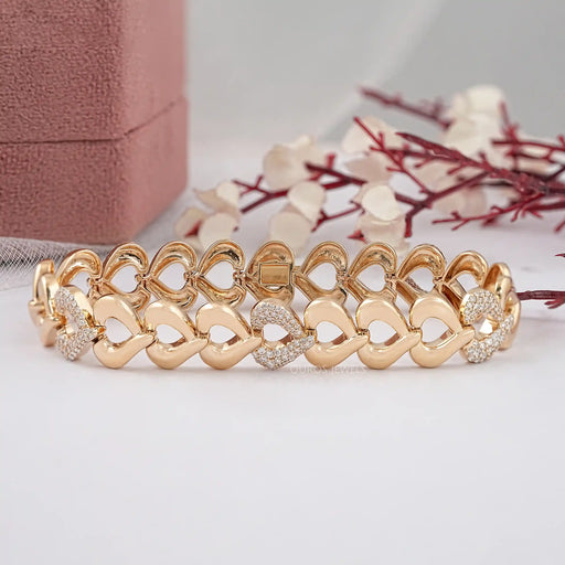 Pave Set Heart Diamond Link Bracelet