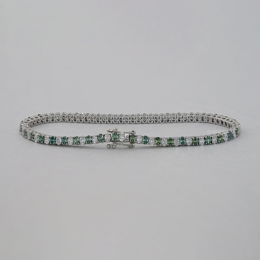 Green Oval Cut Lab Diamond Tennis Bracelet
