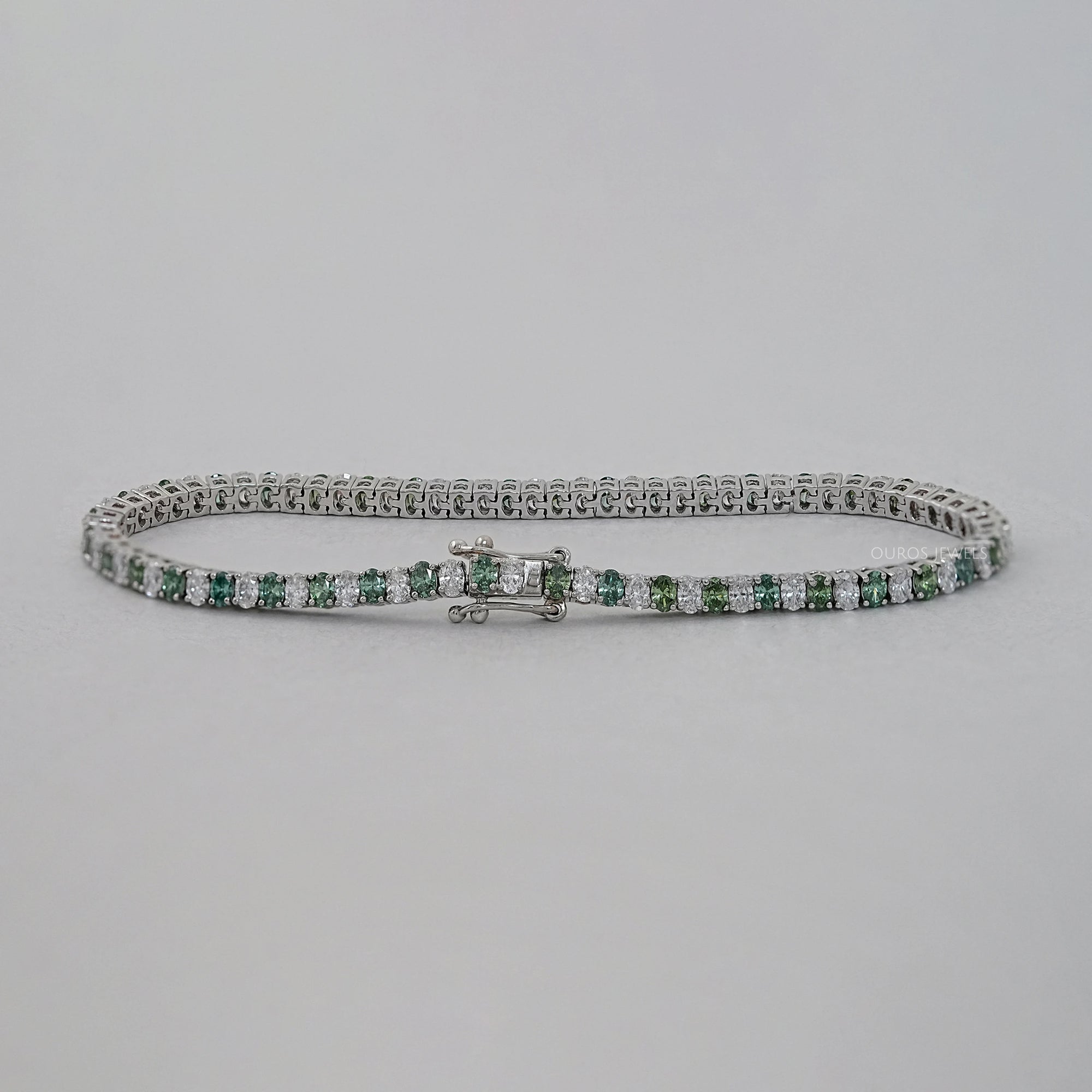 Green Oval Cut Lab Diamond Tennis Bracelet