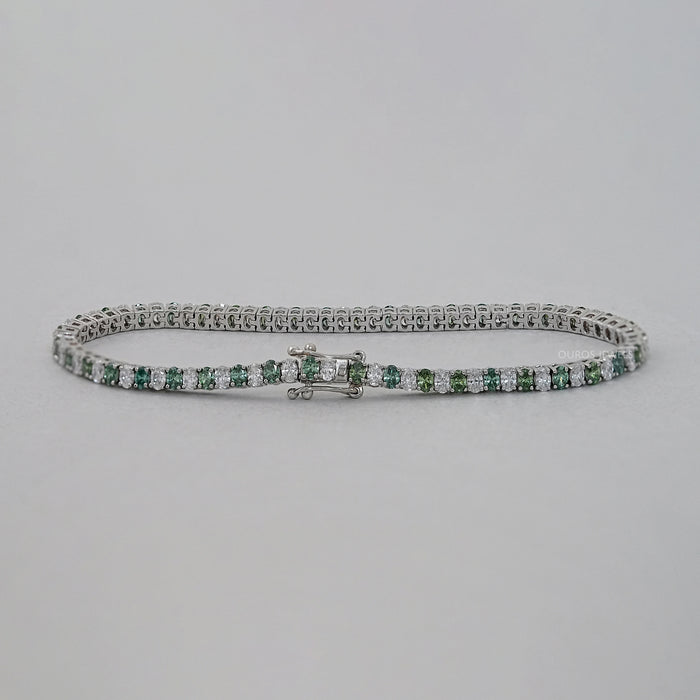 Green Oval Cut Lab Diamond Tennis Bracelet