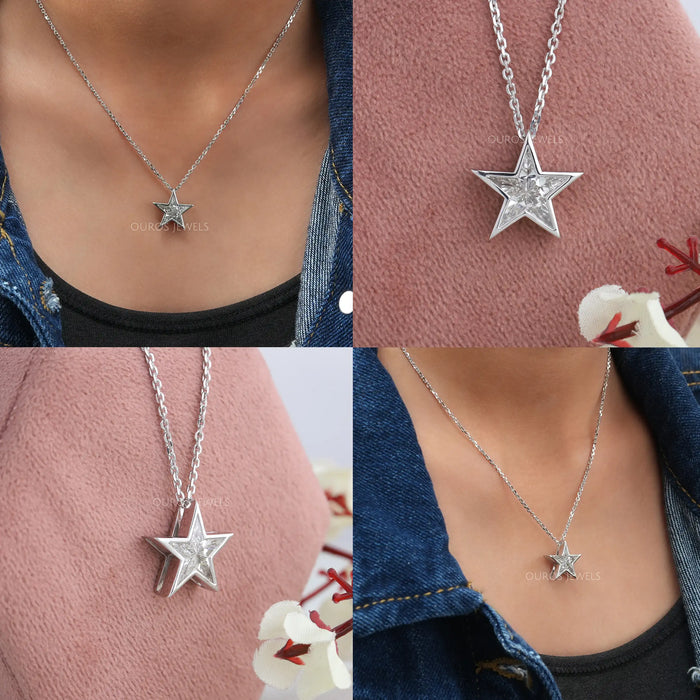 Pie Cut Diamond Star Shape Pendant