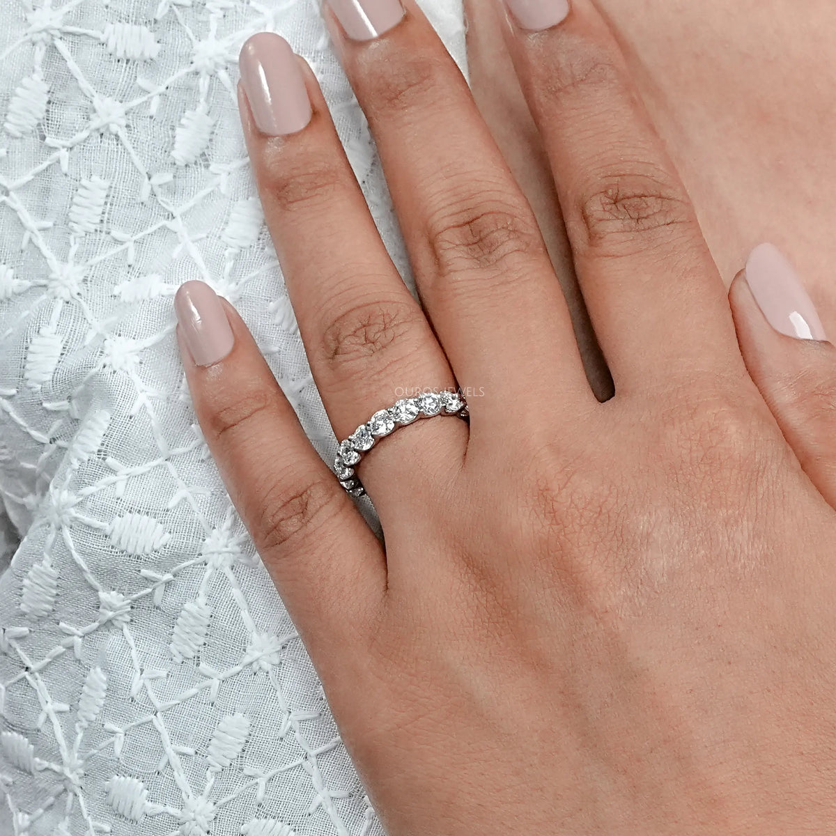 Old European Round Cut Lab Diamond Full Eternity Wedding Band Rings