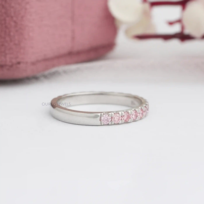 round pink diamond half eternity band 