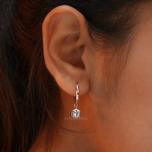 hexagon diamond hoop earrings rose gold