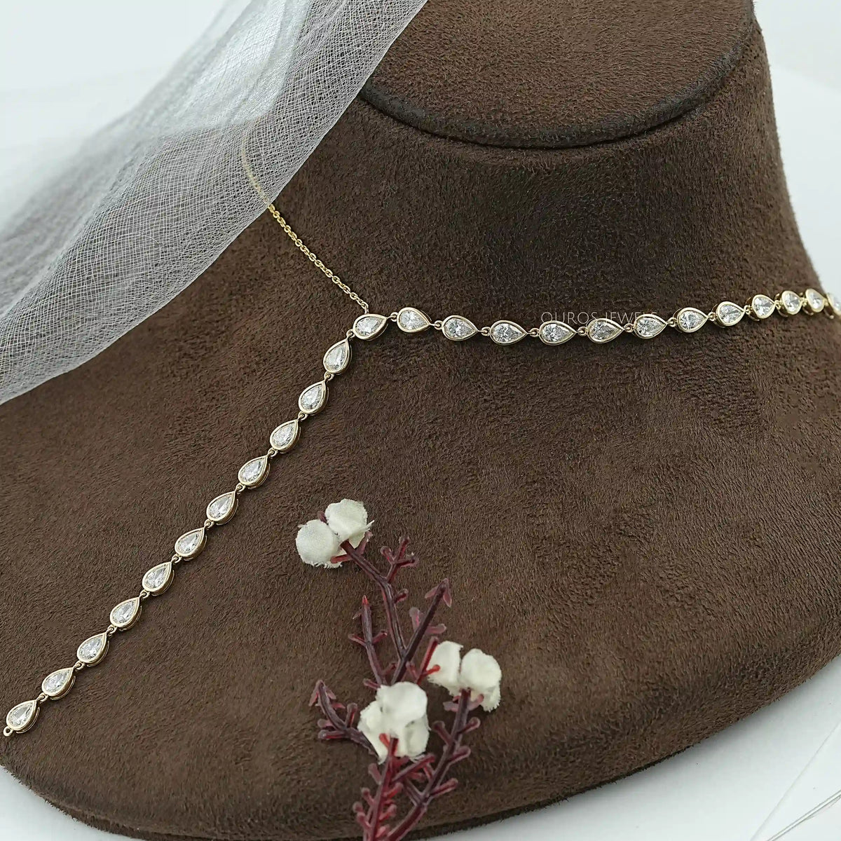Pear Cut Bezel Y Shape Diamond Necklace Necklaces