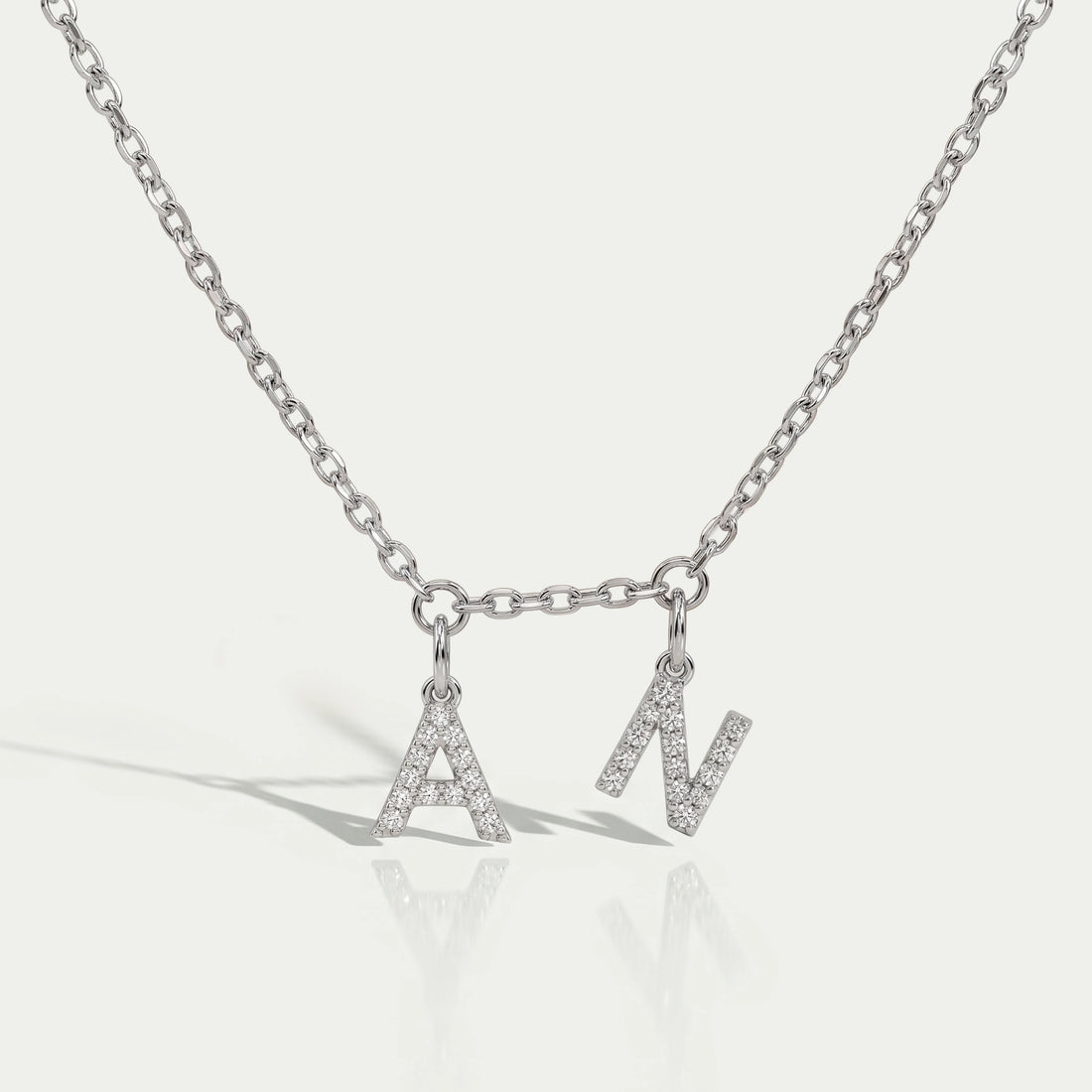Round Diamond Customize AN Letter Charms Pendant Necklaces