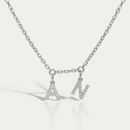 Round Diamond Customize AN Letter Charms Pendant Necklaces