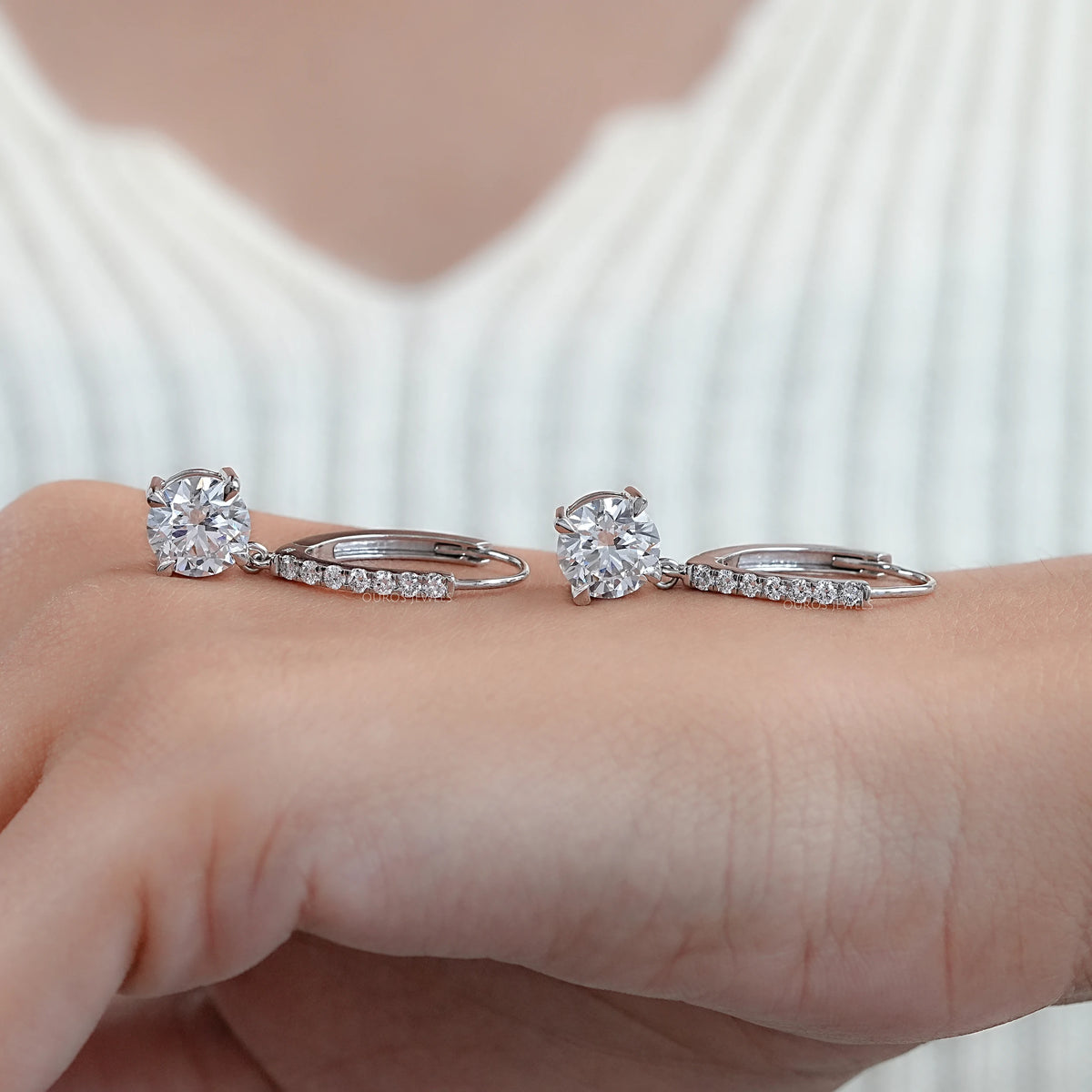 Round Lab Diamond Dangle Earrings Earring