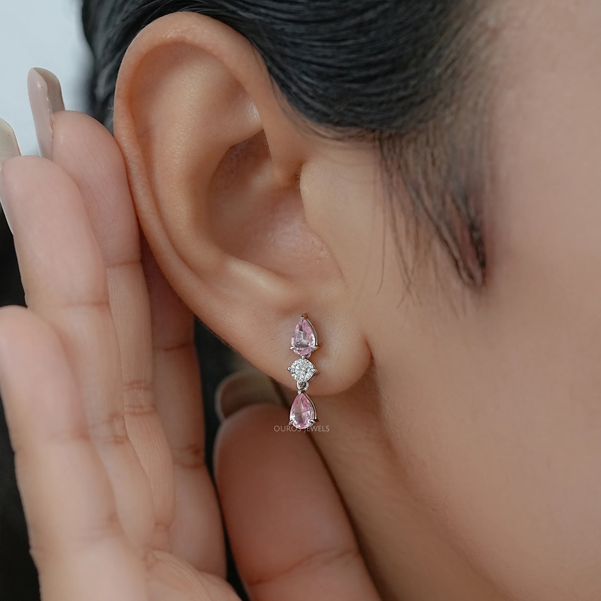 Padparadscha Pear Gemstone Drop Earrings