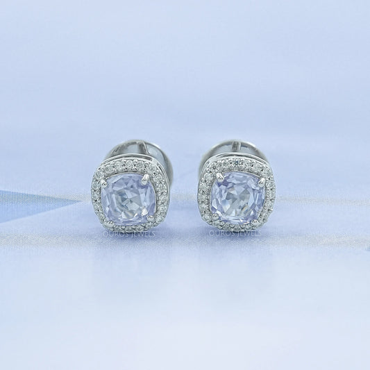 Light Purple Square Cushion Halo Stud Earrings Earring