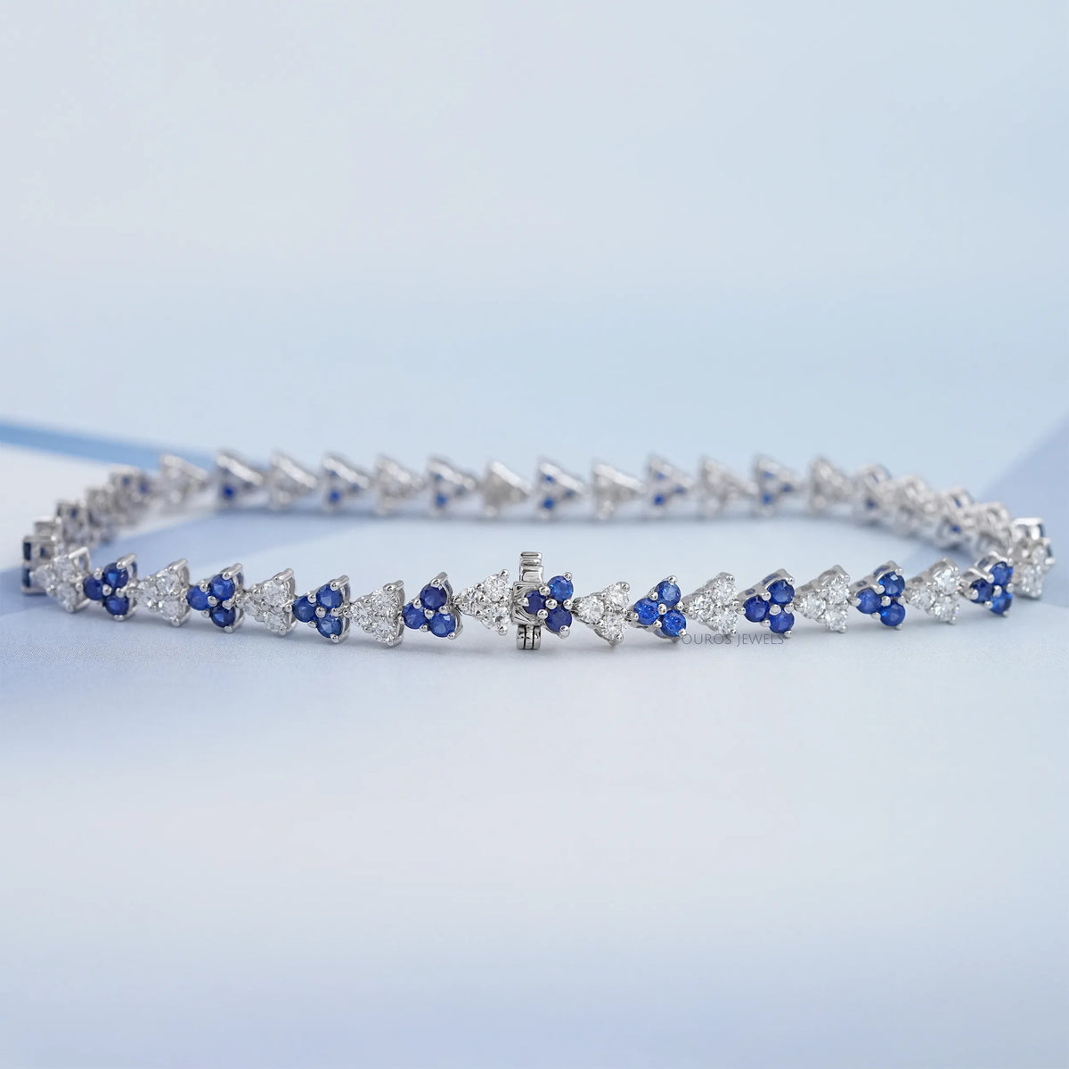 Three Stone Sapphire Round Cut Link Bracelet