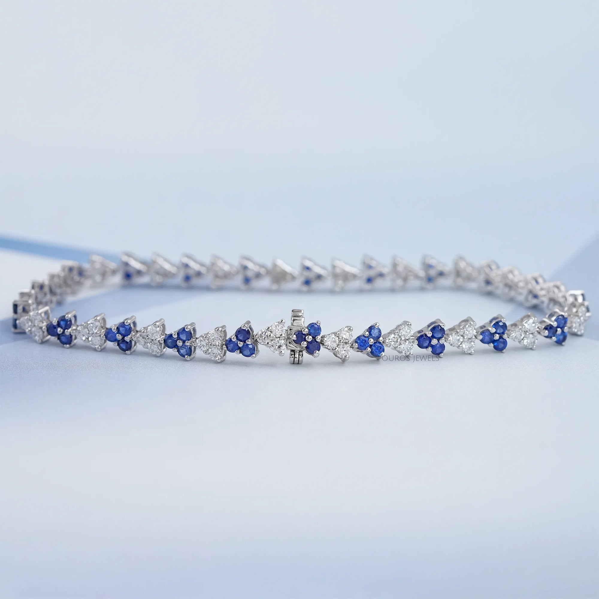 Three Stone Sapphire Round Cut Link Bracelet