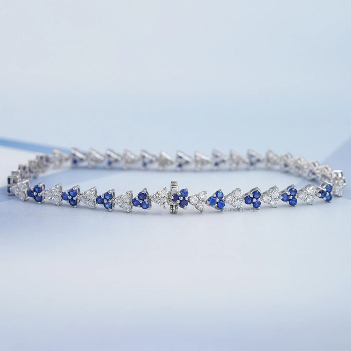 Three Stone Sapphire Round Cut Link Bracelet