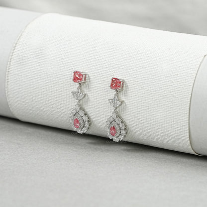 Pink Diamond Double Halo Pear Dangle Earrings Earrings