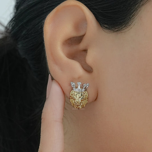 Lion King Shape Round Diamond Stud Earrings Earring