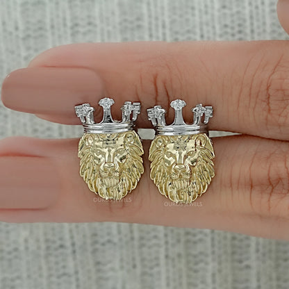 Lion King Shape Round Diamond Stud Earrings Earring