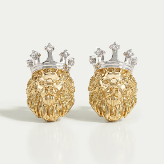 Lion King Shape Round Diamond Stud Earrings