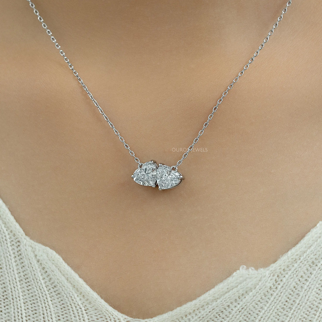 Heart Cut Lab Diamond Toi Et Moi Pendant Necklaces