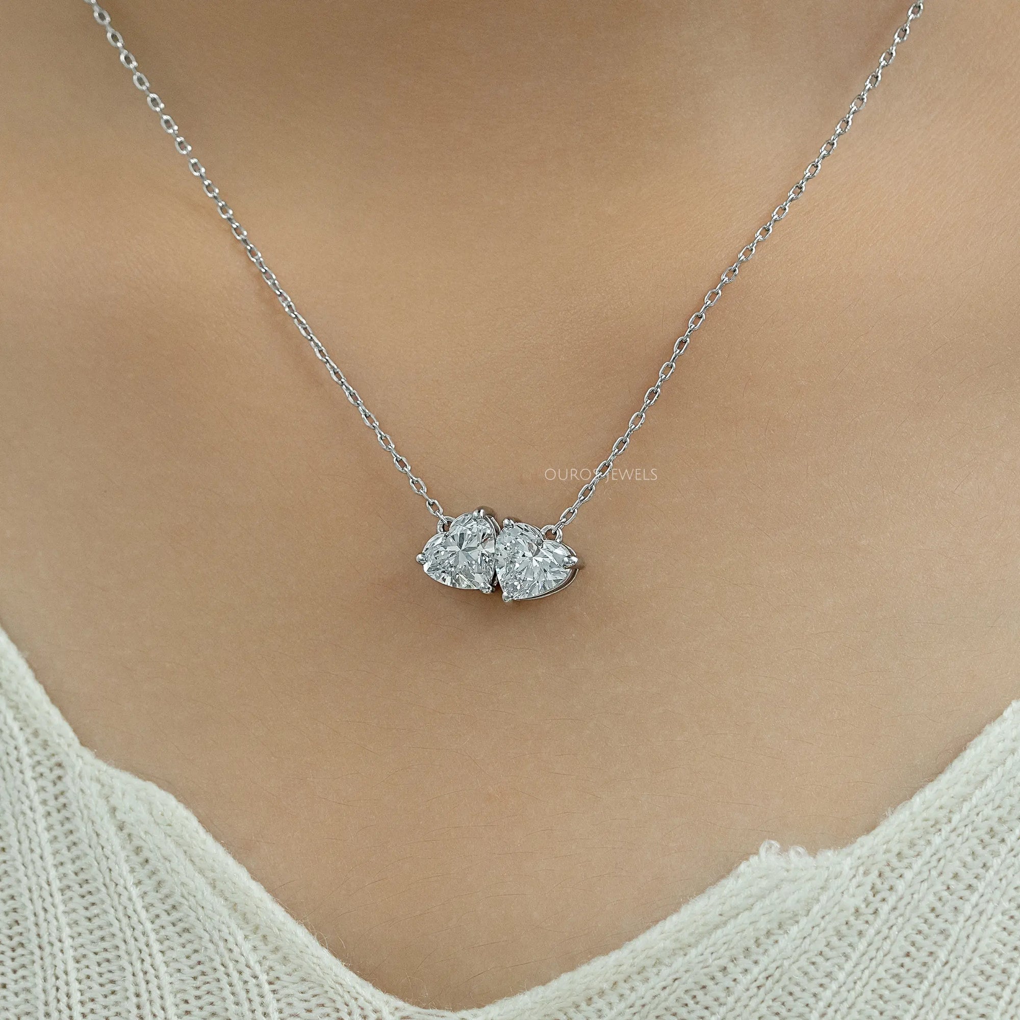 Heart Cut Lab Diamond Toi Et Moi Pendant Necklaces