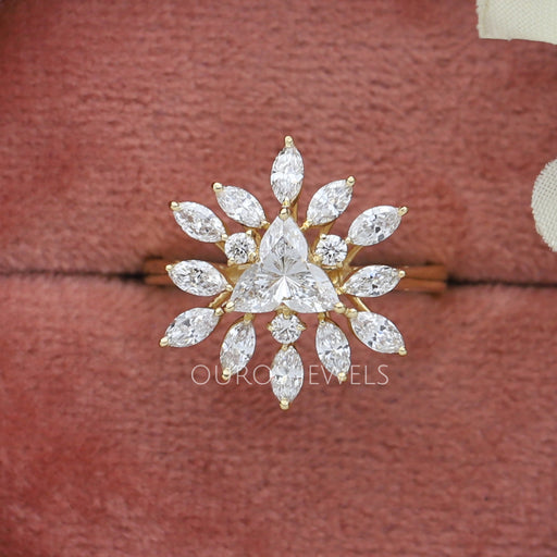 front view of lotus lab diamond ring for engagement in jewelry box