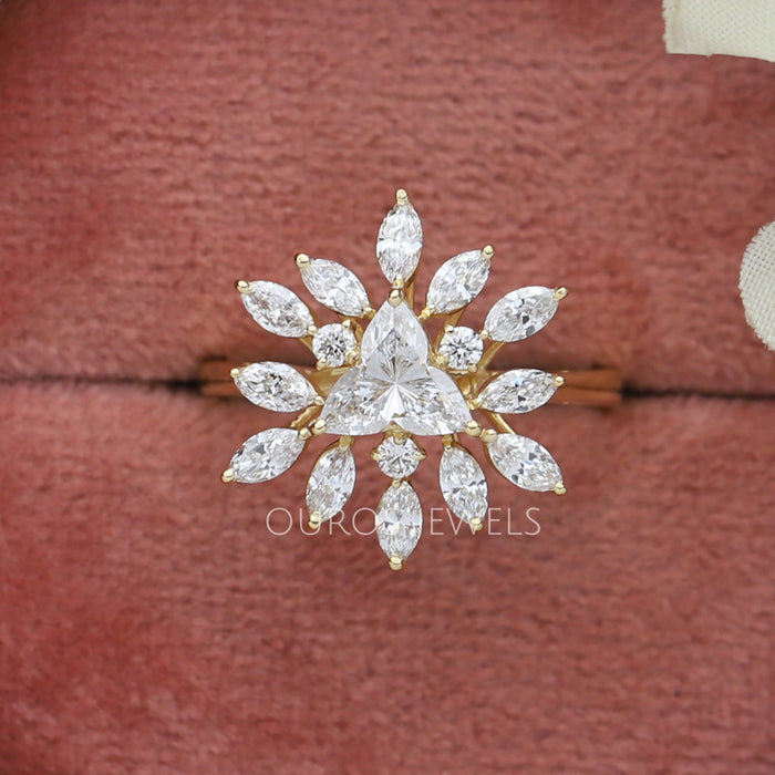 front view of lotus lab diamond ring for engagement in jewelry box