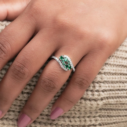 Emerald Round And Lab Diamond Bypass Ring