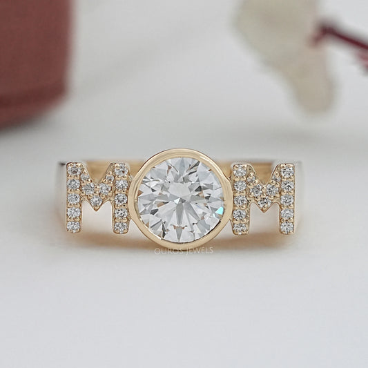 MOM Initial Letter Round Diamond Customized Ring Rings