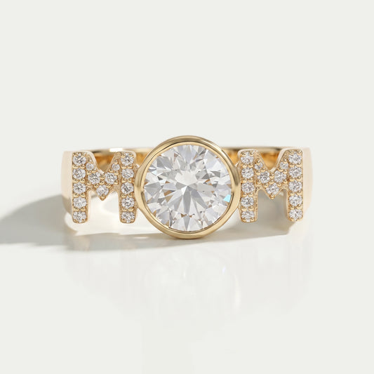 MOM Initial Letter Round Diamond Customized Ring