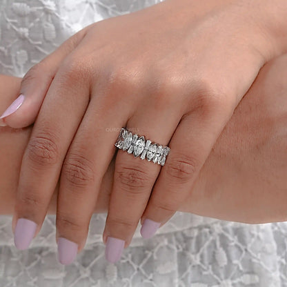 Marquise And Tapered Baguette Diamond Half Eternity Band Ring