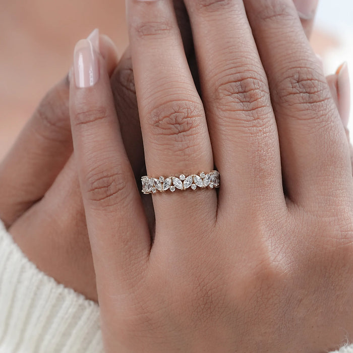 Marquise And Round Lab Diamond Wedding Band