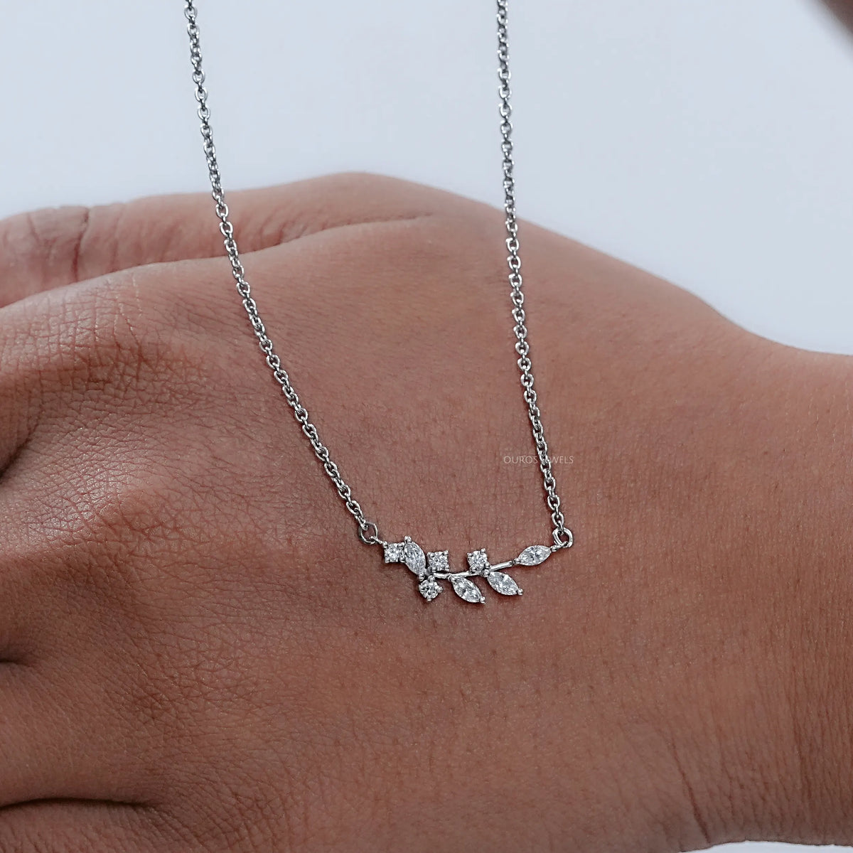 Marquise Cut Lab Diamond Leaf Pendant Necklaces