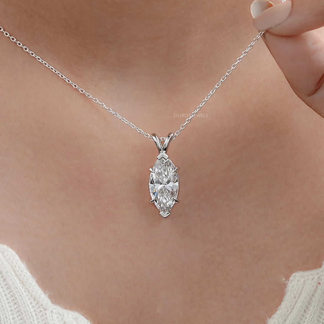 Marquise Lab Diamond Solitaire Bail Pendant Necklaces