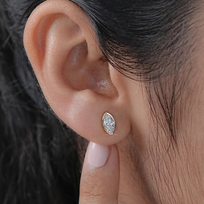 Marquise Lab Diamond Bezel Set Stud Earrings
