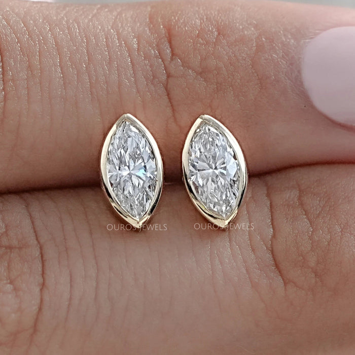 Marquise Lab Diamond Bezel Set Stud Earrings