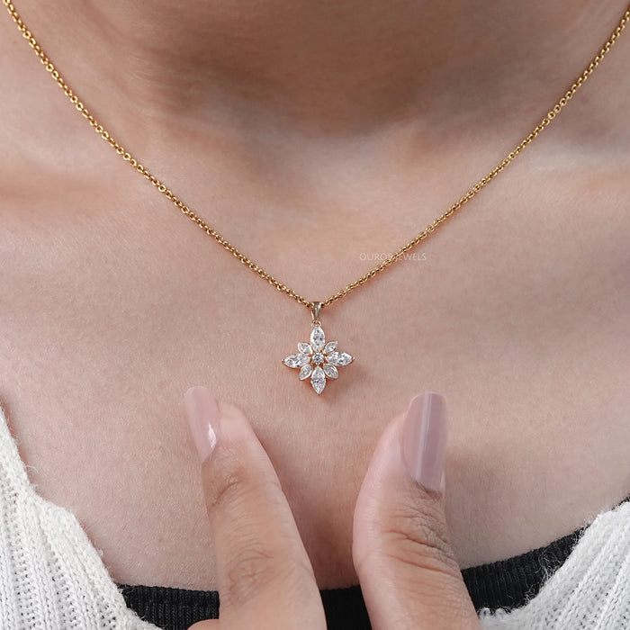 Marquise Cut Bezel Set Cluster Diamond Pendant