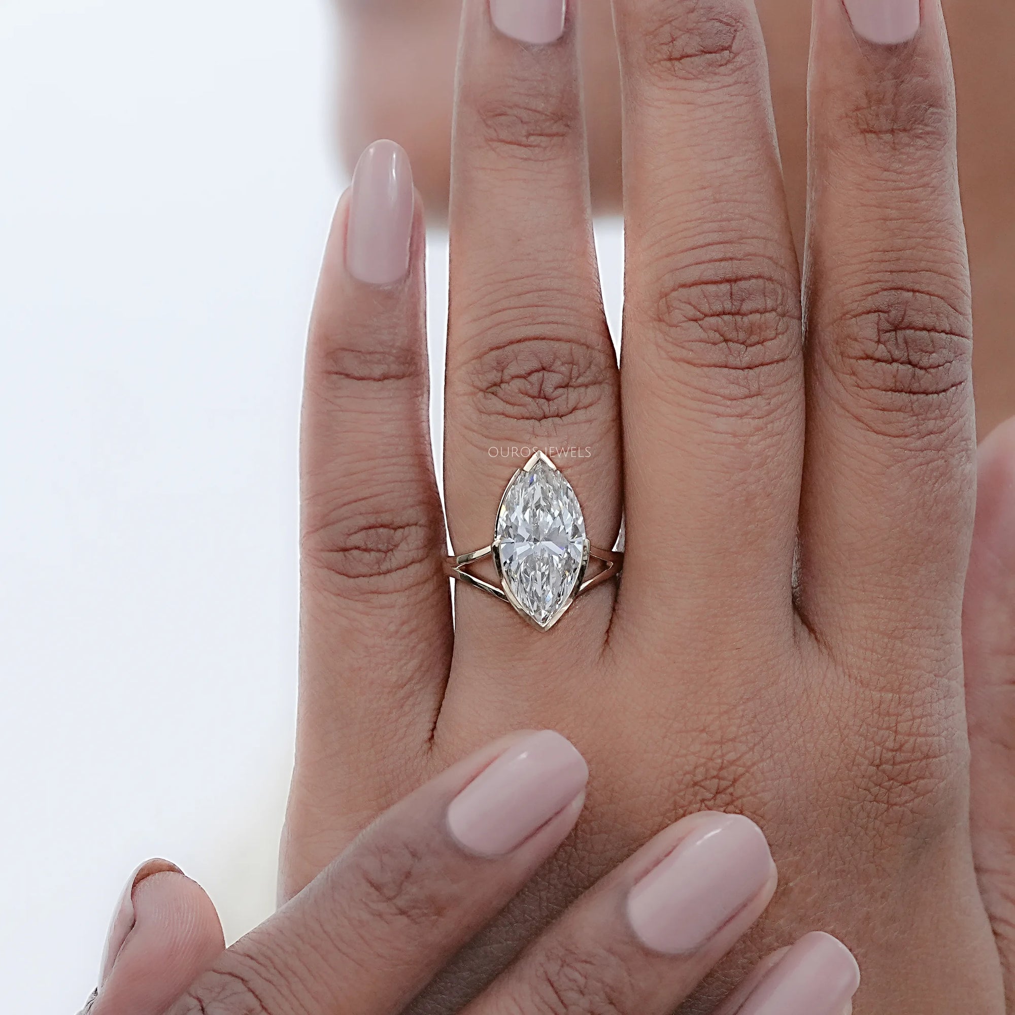 Marquise Lab Diamond Half Bezel Set Split Shank Ring Rings