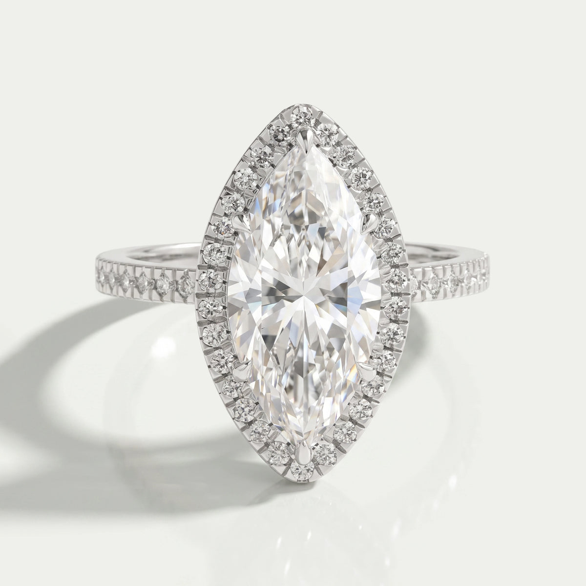 Marquise Cut Halo Lab Grown Diamond Engagement Ring
