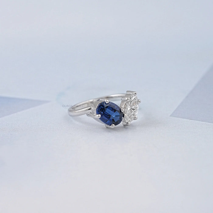 Sapphire Oval & Marquise Diamond Two Stone Toi Et Moi Ring